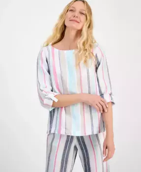 Женская полосатая блузка из 100% льна Charter Club, белый