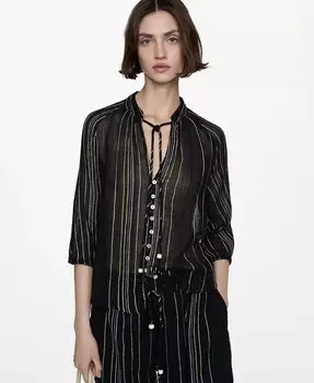 Женская полосатая блузка с бантом MANGO, черный