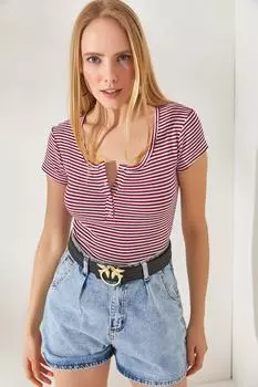 Женская полосатая бордово-красная блузка-бретелька с защелками Olalook, бордовый