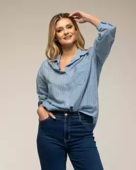 Женская полосатая фактурная рубашка с карманом Tantra, синий