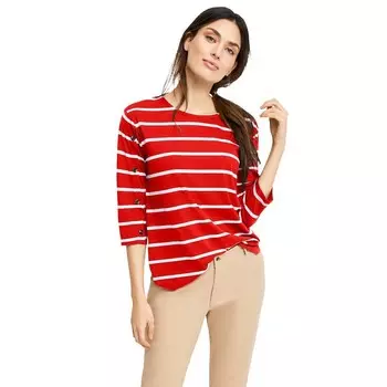 Женская полосатая футболка Ellos с рукавами на пуговицах больших размеров, цвет Radiant Red White