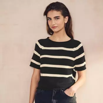 Женская полосатая футболка NEXT с закругленными краями, цвет Monochrome