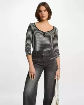 Женская полосатая футболка с длинным рукавом Morgan, черный