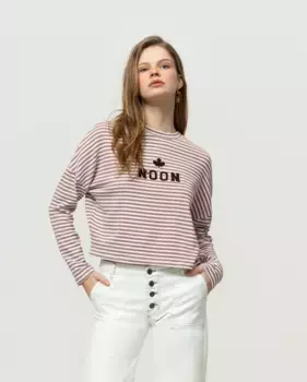Женская полосатая футболка с длинными рукавами и круглым вырезом Noon, розовый