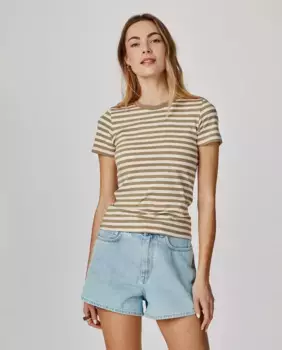 Женская полосатая футболка с коротким рукавом Jack & Jones, хаки