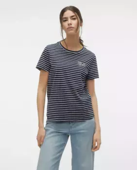 Женская полосатая футболка с коротким рукавом Vero Moda, тёмно-синий