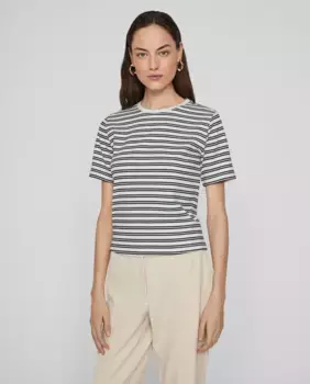 Женская полосатая футболка с коротким рукавом Vila, тёмно-синий