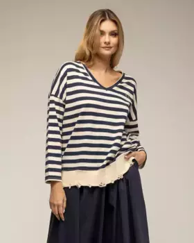 Женская полосатая футболка с V-образным вырезом Tantra, тёмно-синий