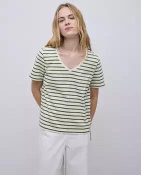 Женская полосатая футболка с V-образным вырезом Yerse, зеленый