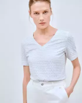 Женская полосатая футболка с V-образным вырезом Lasserre, синий