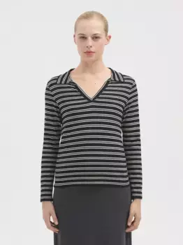 Женская полосатая футболка с воротником-поло Nice Things, черный