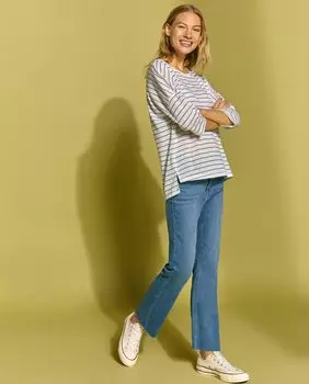 Женская полосатая футболка с вырезом «лодочка» Southern Cotton, темно-синий