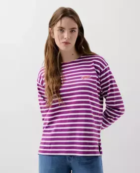 Женская полосатая хлопковая футболка Scalpers, пурпурный