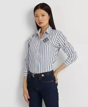 Женская полосатая рубашка из хлопкового сукна Lauren Ralph Lauren, мульти