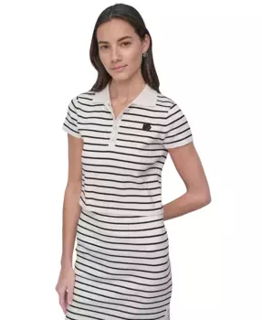 Женская полосатая рубашка поло с коротким рукавом DKNY Jeans, белый