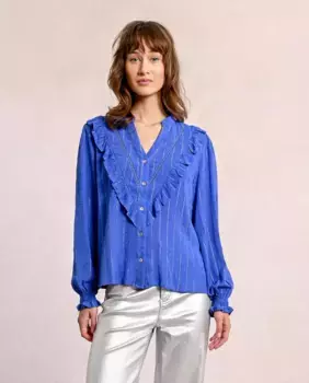 Женская полосатая рубашка с оборками Molly Bracken, синий