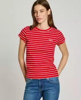 Женская полосатая рубашка с рубчиком Pepe Jeans, красный