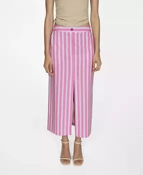 Женская полосатая юбка с разрезом MANGO, розовый