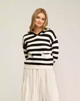 Женская полосатая вязаная толстовка с капюшоном Tantra, чёрный