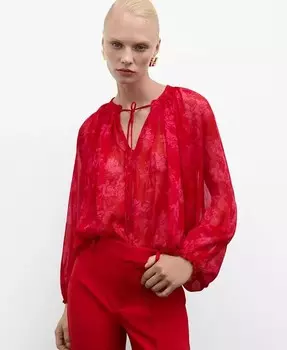 Женская полупрозрачная блузка с цветочным принтом MANGO, красный