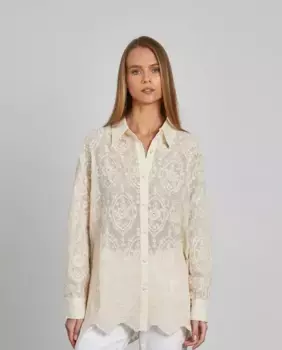 Женская полупрозрачная блузка с длинным рукавом и вышитыми деталями Alma en Pena, белый