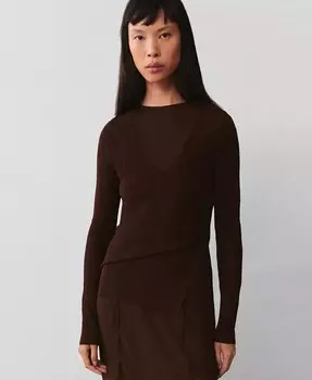 Женская полупрозрачная футболка с пуговицами MANGO, коричневый