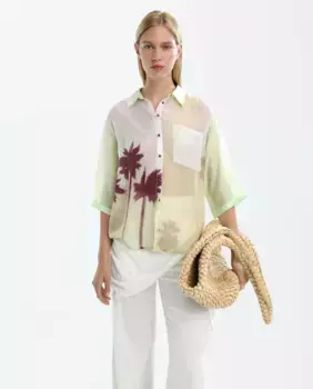 Женская полупрозрачная оверсайз рубашка с принтом пальм на груди Parfois, мультиколор