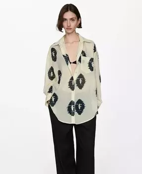 Женская полупрозрачная рубашка с принтом MANGO, бежевый