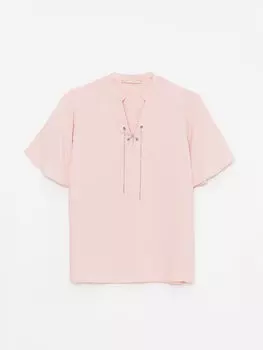 Женская поплиновая блуза с круглым вырезом и коротким рукавом LCWAIKIKI Classic