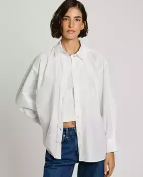 Женская поплиновая рубашка с длинными рукавами и вышитым логотипом Pepe Jeans, белый