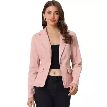 Женская потертая джинсовая куртка на пуговицах с длинными рукавами и зубчатыми лацканами ALLEGRA K, розовый