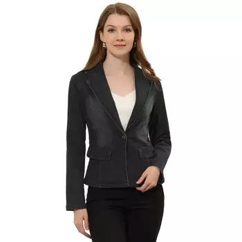 Женская потертая джинсовая куртка на пуговицах с длинными рукавами и зубчатыми лацканами ALLEGRA K, черный