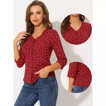 Женская повседневная блузка на пуговицах с рукавом 3/4 в горошек, топ ALLEGRA K