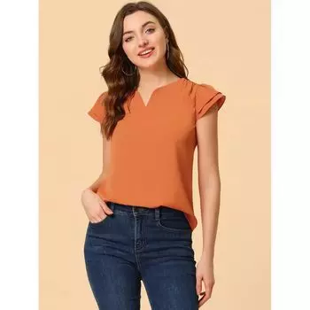 Женская повседневная блузка с V-образным вырезом и рукавами-крылышками ALLEGRA K, белый