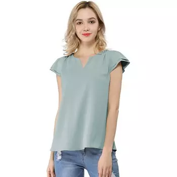 Женская повседневная блузка с V-образным вырезом и рукавами-крылышками ALLEGRA K, цвет Pale Blue