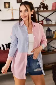 Женская повседневная двухцветная рубашка в синюю полоску с длинным рукавом armonika, разноцветный