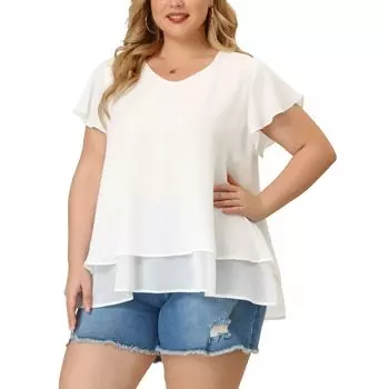 Женская повседневная двухслойная шифоновая блузка с расклешенными рукавами и топом больших размеров Agnes Orinda