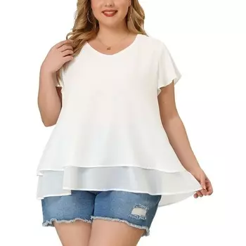 Женская повседневная двухслойная шифоновая блузка с расклешенными рукавами и топом больших размеров Agnes Orinda, белый