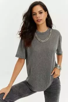 Женская повседневная футболка антрацитового цвета с воротником-цепочкой MF661 Cool & Sexy, серый