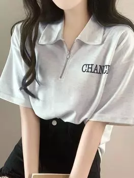 Женская повседневная футболка DAZY, рубашка с воротником, буквы, узор, серый