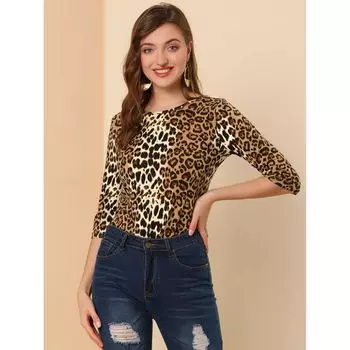 Женская повседневная футболка с принтом и круглым вырезом с рукавами до локтя ALLEGRA K, светло-фиолетовый