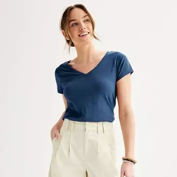 Женская повседневная футболка Sonoma Goods For Life с короткими рукавами и v-образным вырезом, цвет Blue Beauty