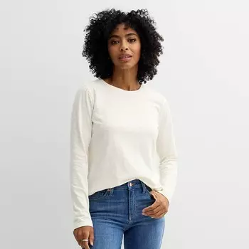 Женская повседневная футболка Sonoma Goods For Life с круглым вырезом и длинными рукавами, цвет Ivory Silk