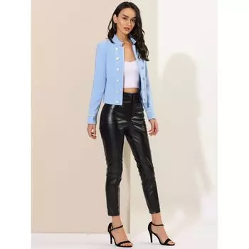 Женская повседневная куртка в стиле стимпанк с воротником-стойкой и открытой передней пуговицей ALLEGRA K