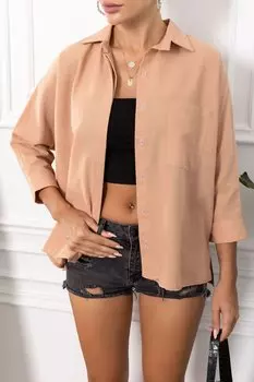 Женская повседневная льняная рубашка из норки с карманом armonika, коричневый