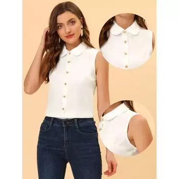 Женская повседневная майка без рукавов, рубашка из шамбре с воротником Питера Пэна ALLEGRA K, розовый