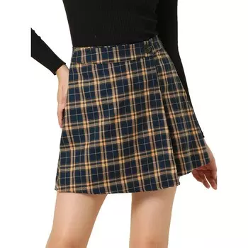 Женская повседневная мини-юбка в клетку на пуговицах с высокой талией ALLEGRA K, цвет Dark Blue