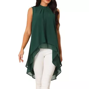 Женская повседневная струящаяся блузка с завязкой на спине, асимметричная, с высоким и низким вырезом без рукавов, струящаяся блузка, топы Seta T, цвет Dark Green