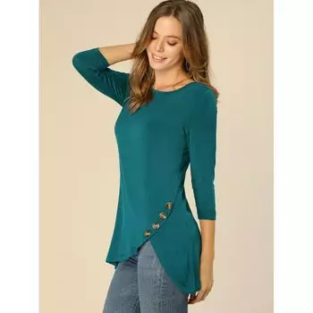 Женская повседневная туника с асимметричным подолом и круглым вырезом, рукавами 3/4 ALLEGRA K