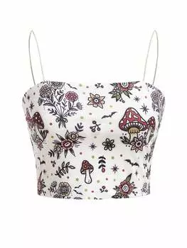 Женская праздничная майка CarolTelles с цветочным принтом и грибами на бретельках-спагетти, абрикосовый цвет